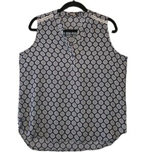 CURE Blue Geometric Print Top Tank Blouse Women's Large Sleeveless Shirt